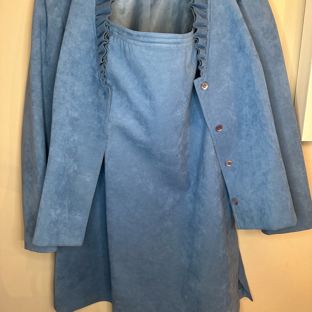 Vintage Abe Schrader 2 pc suit Faux Suede Baby blue